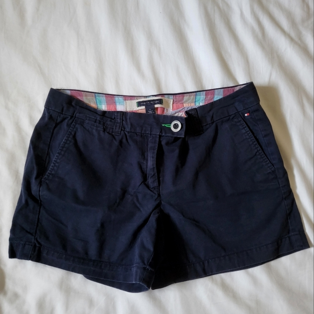 Womens Tommy Hilfiger pink plaid navy blue khaki dress shorts size 6